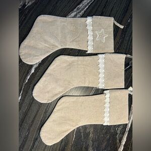 Set of 3 burlap style stockings NWT